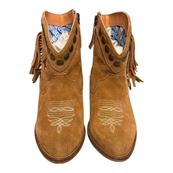 Dingo Whiskey Fringe Star Western Ankle Boots Suede Leather 9M Cowgirl Boho - Picture 6 of 11